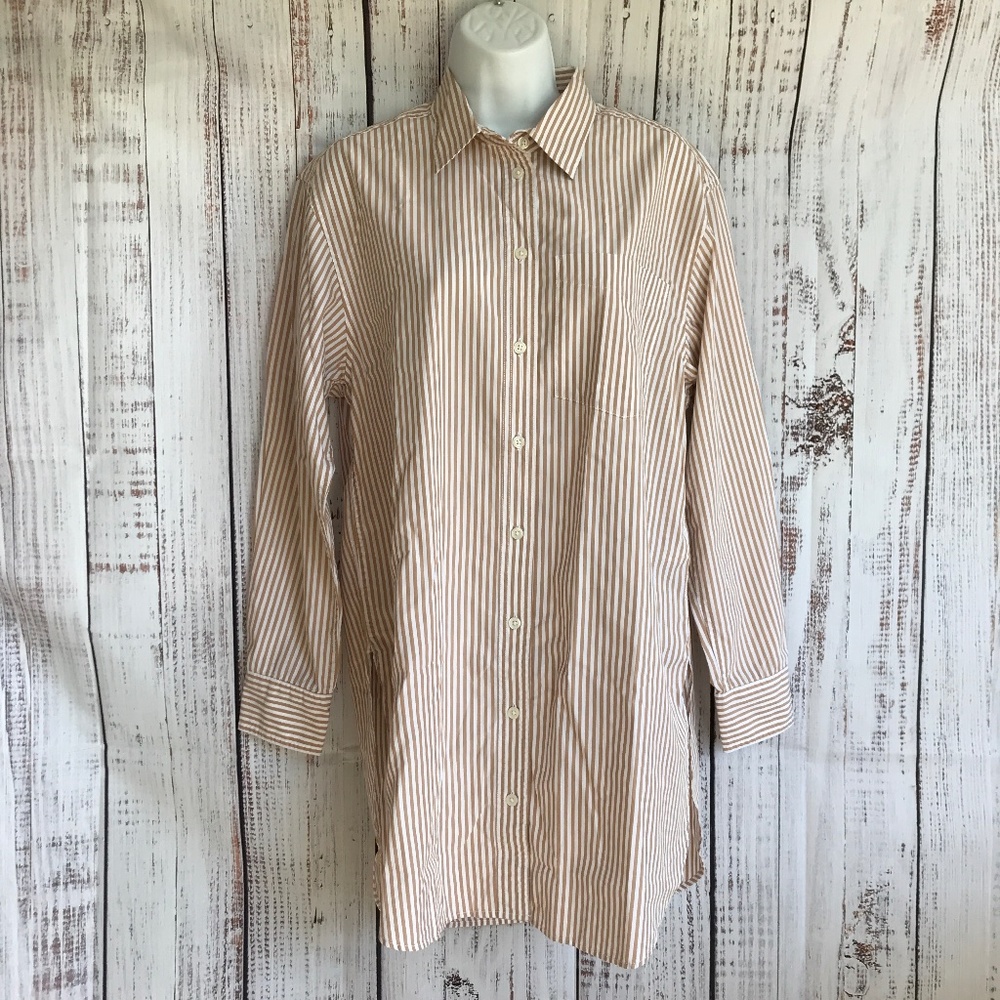 Gap Women's Weekend Tunic Button Down Camel Strip… - image 1